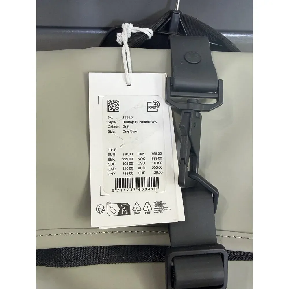 RAINS Rolltop Rucksack W3 Drift Buckle Zip RFID, MSRP $140